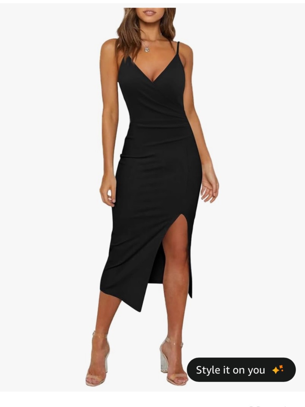 Amazon Black Spaghetti-Strap Midi Dress with Side Slit